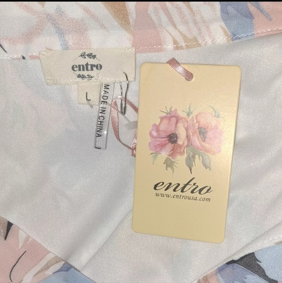 Entro Women Floral Peach Blue Mini Dress Boho Preppy Size Large NWT B25#2 - Picture 5 of 11